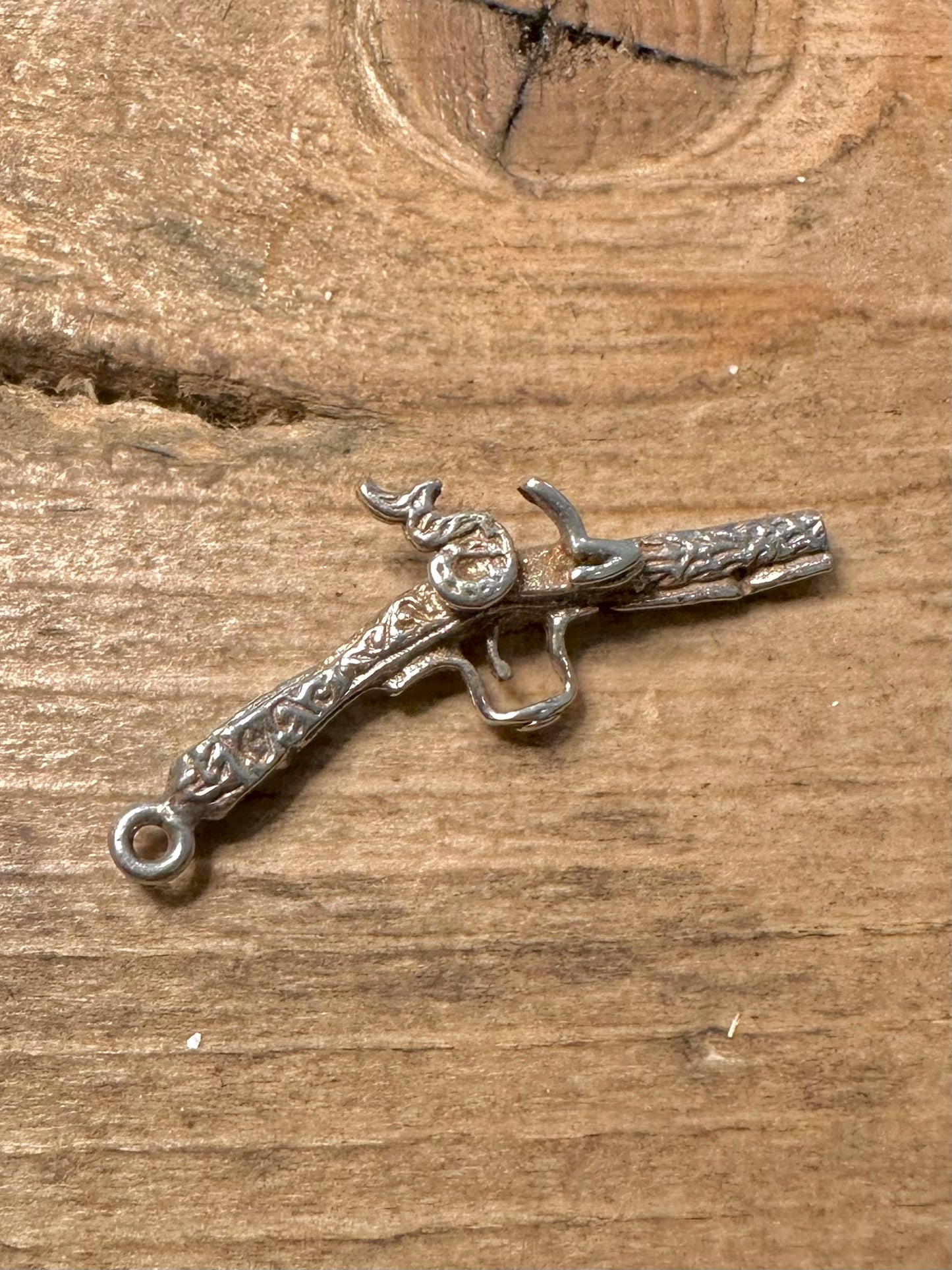 Vintage Revolver Engraved 925 Silver Charm Pendant