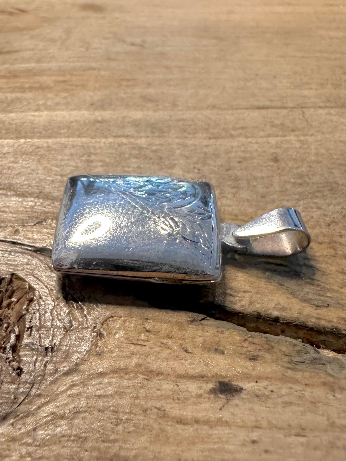 Vintage Rectangle Engraved 925 Silver Locket Pendant