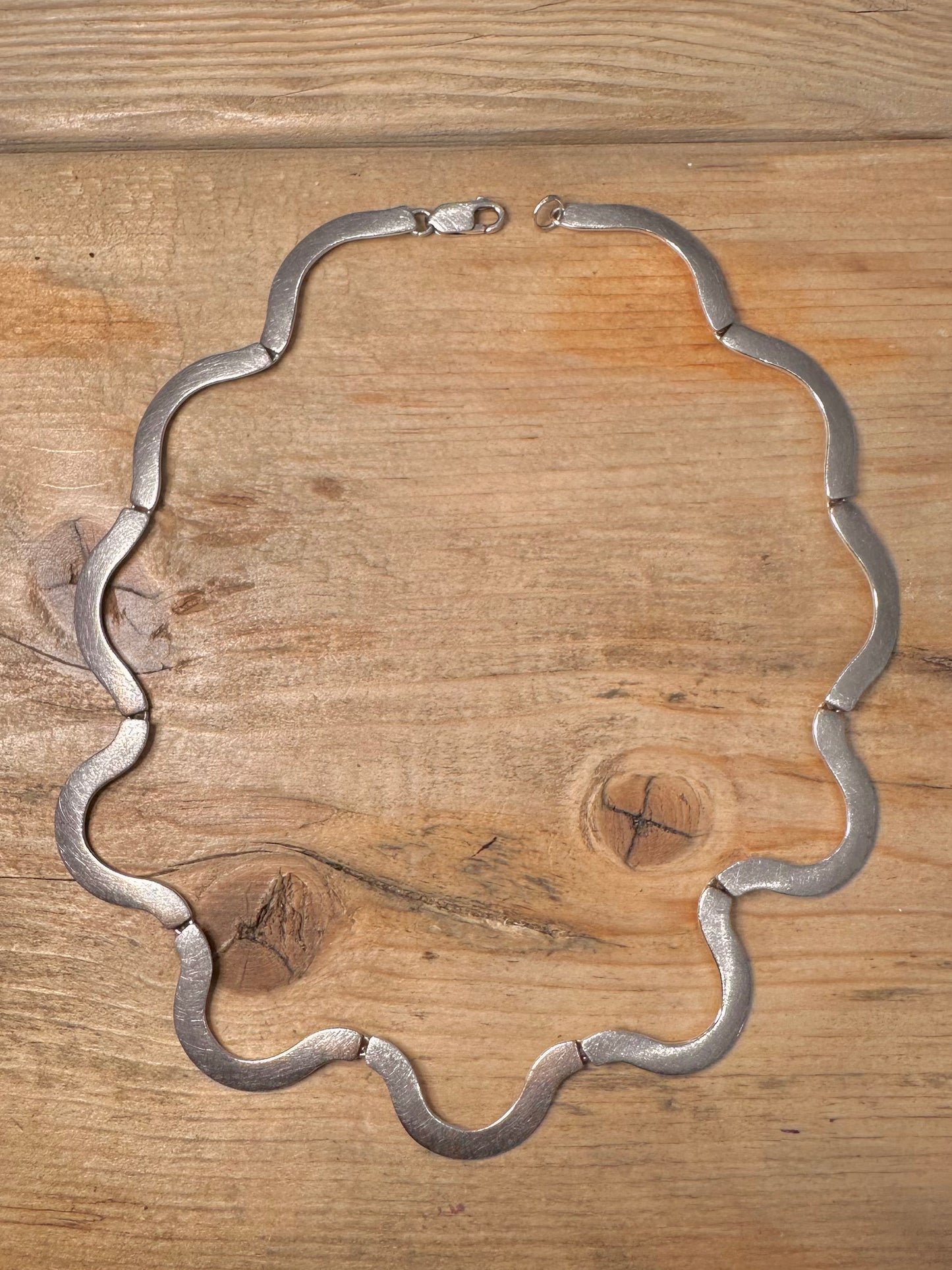 Abstract Textured Wavy 925 Silver 15.5 inch Necklace