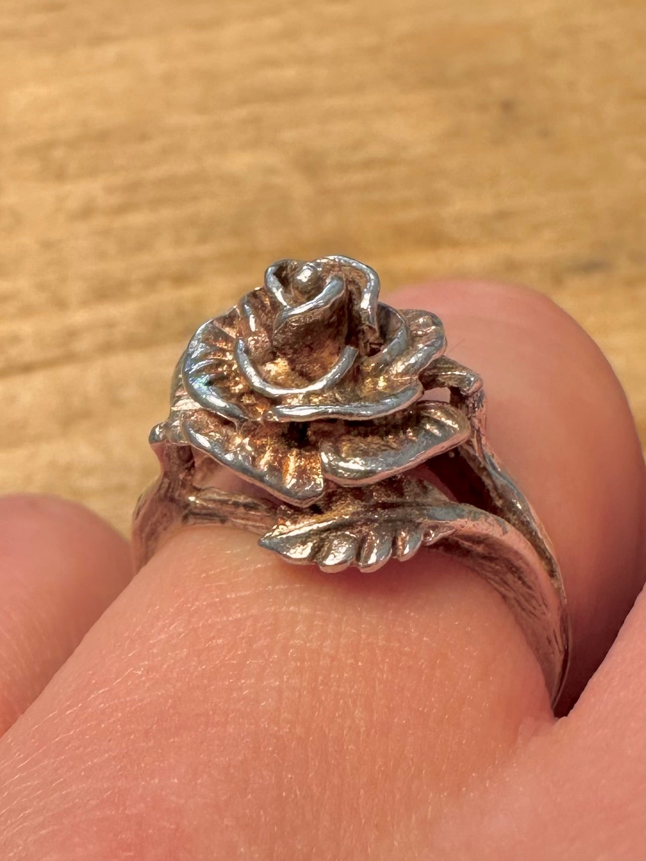 Vintage 1977 Rose Flower 925 Silver Size P Ring