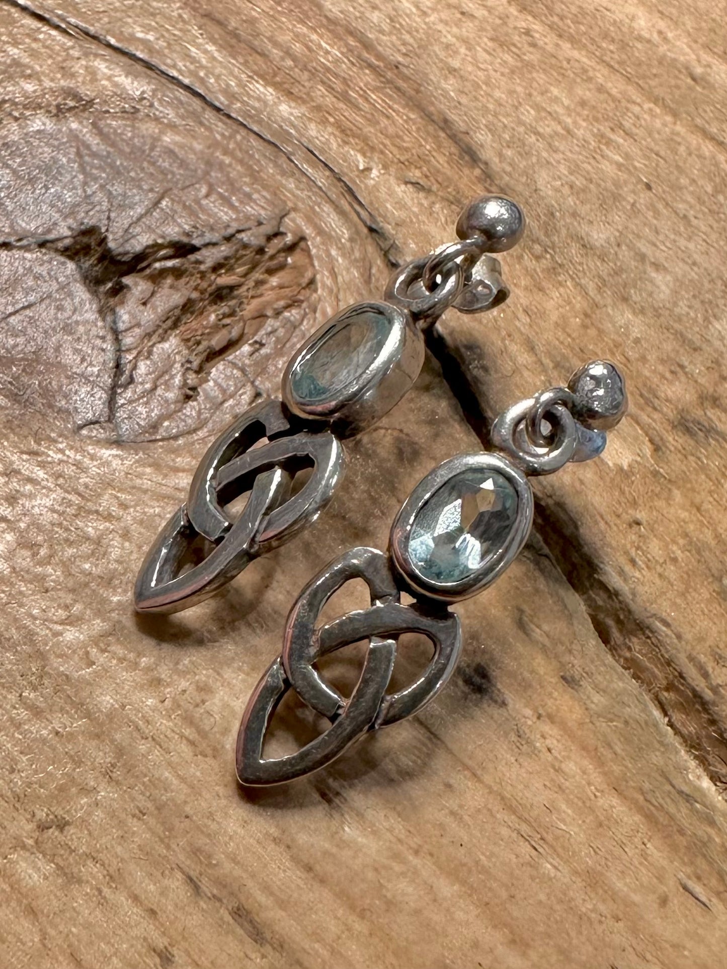 Vintage Blue Topaz Celtic 925 Silver Earrings