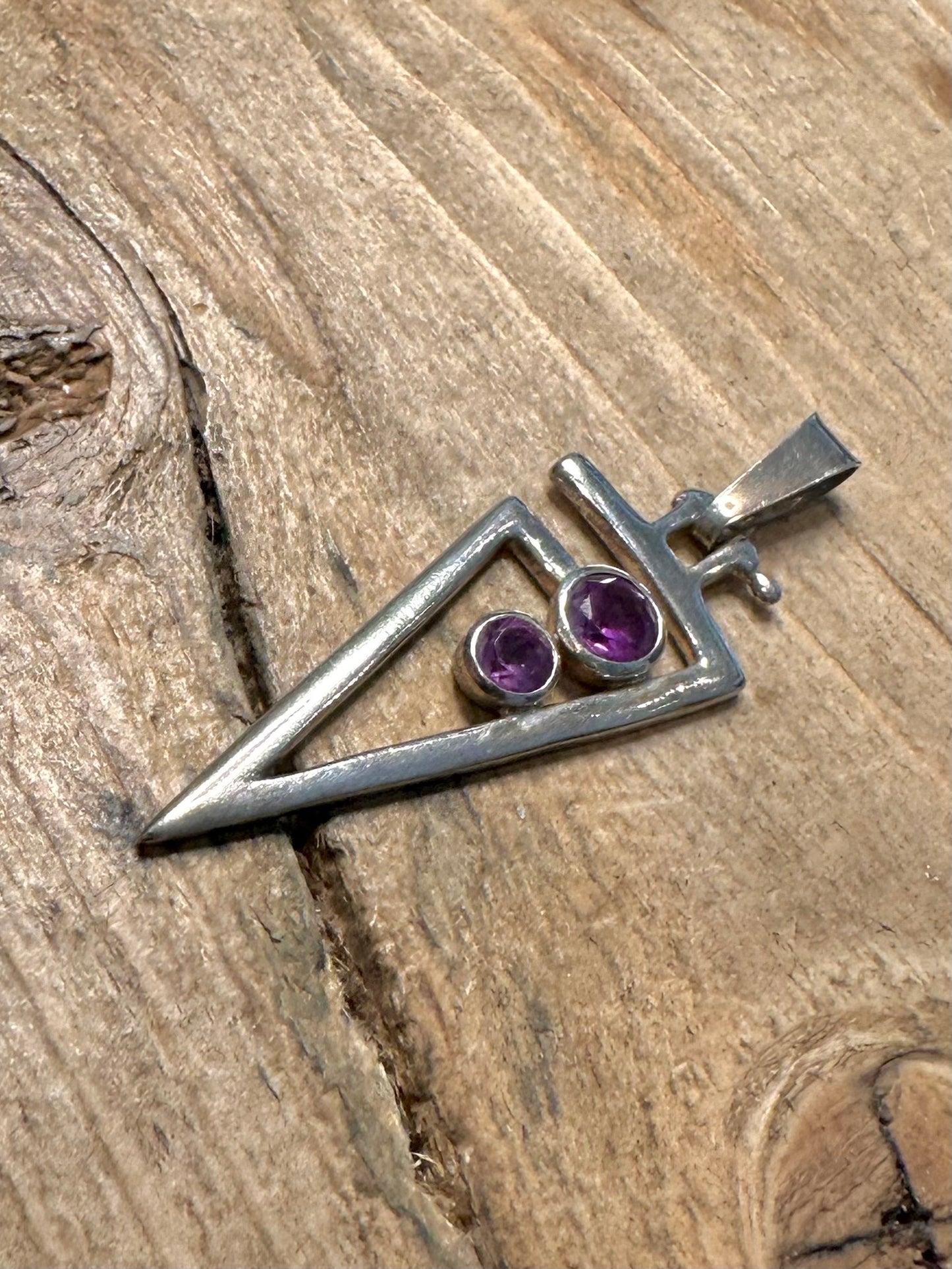 Abstract Amethyst Triangle Italy 925 Silver Pendant
