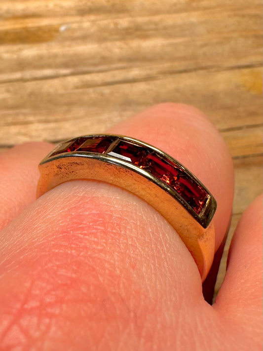 Modern Red Stone Gold Toned 925 Sterling Silver Size U Ring