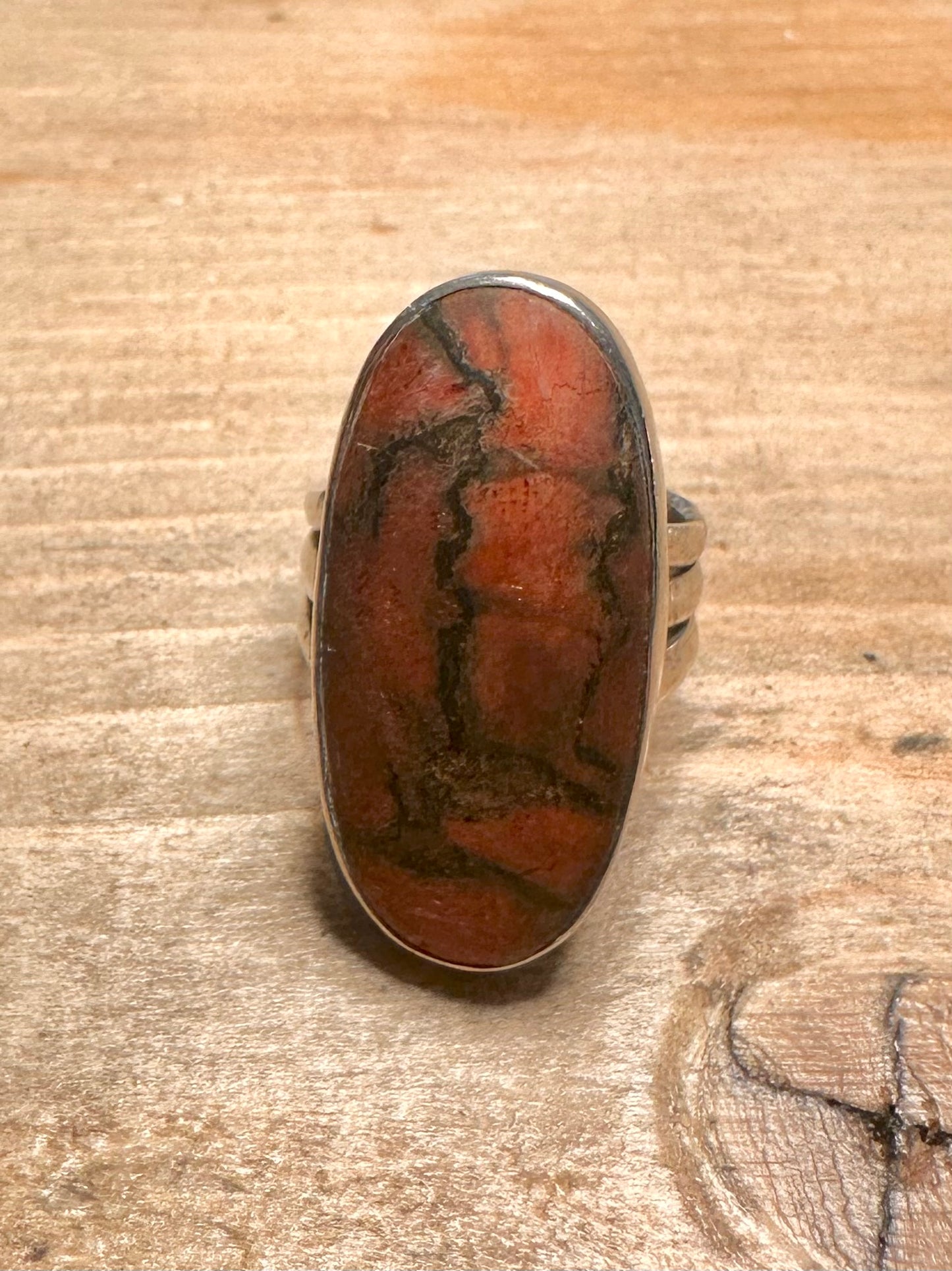 Vintage Elongated Red Agate 925 Silver Size M Ring