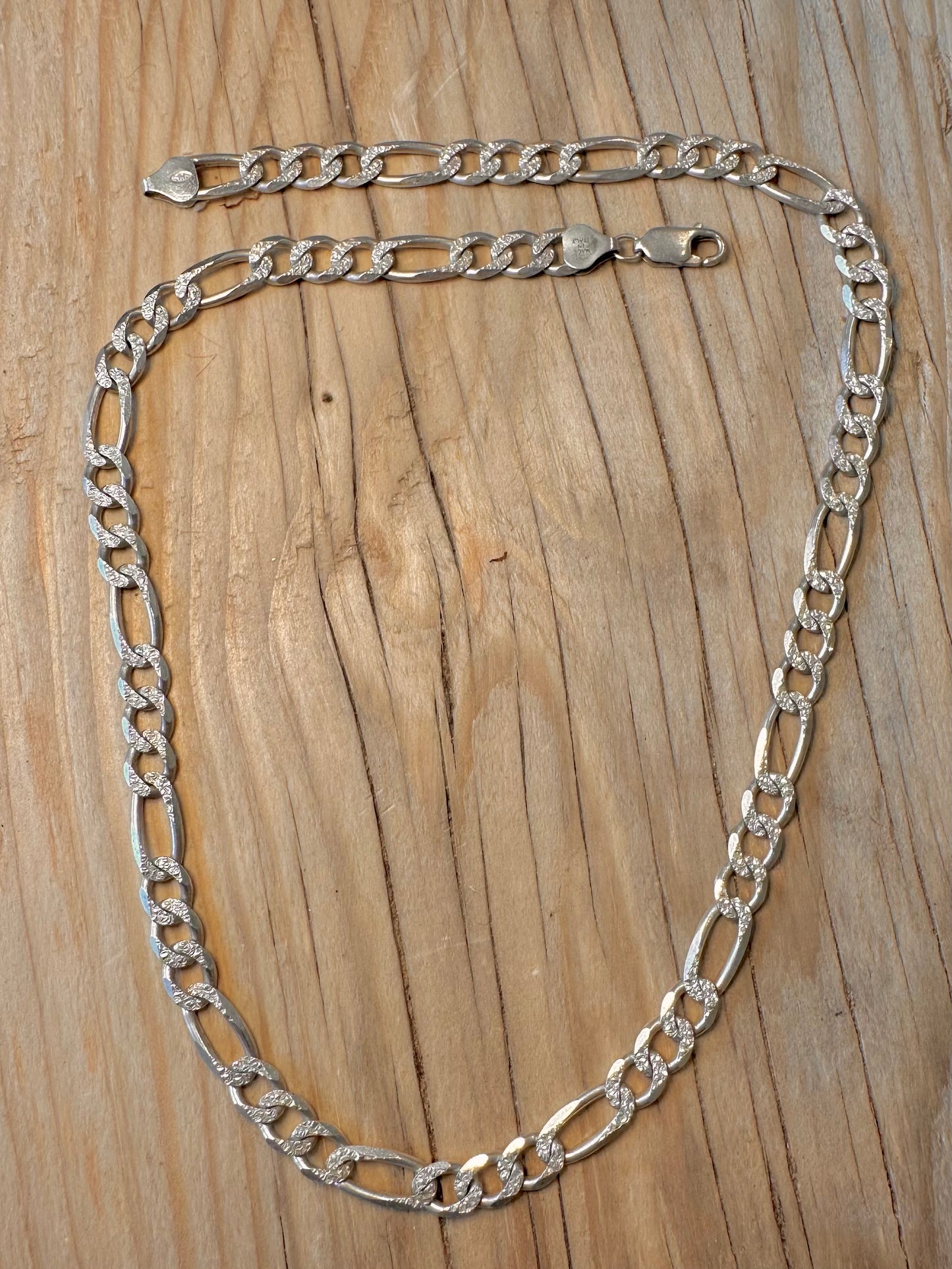 Vintage Italian Textured Figaro Chain 925 Silver 19.5 inch Necklace