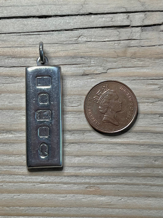 Large Ingot Sheffield 1977 Jubilee Makers Mark E.R 925 Sterling Silver Pendant
