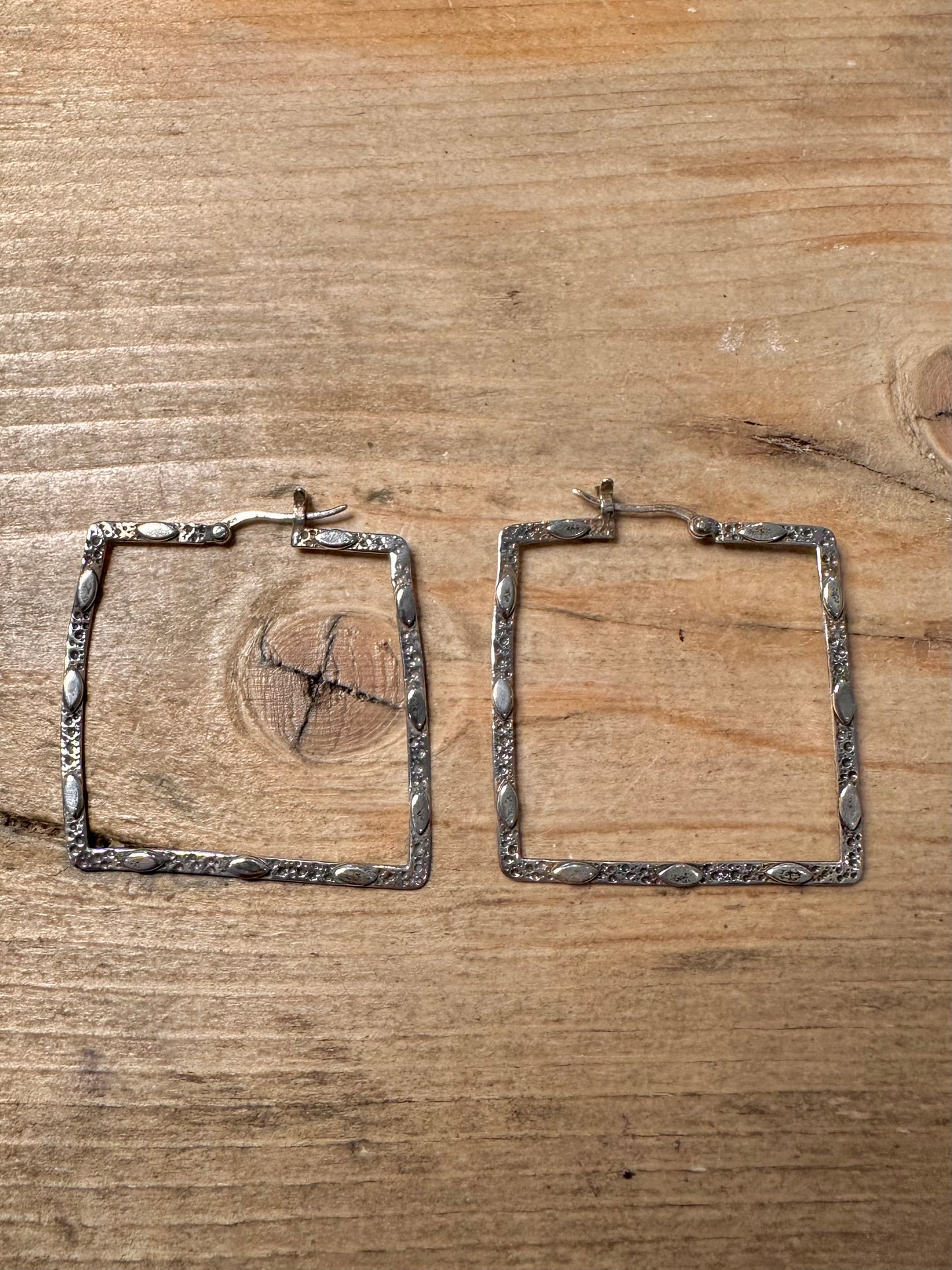 Abstract Textured Square Hoops 925 Silver Earrings