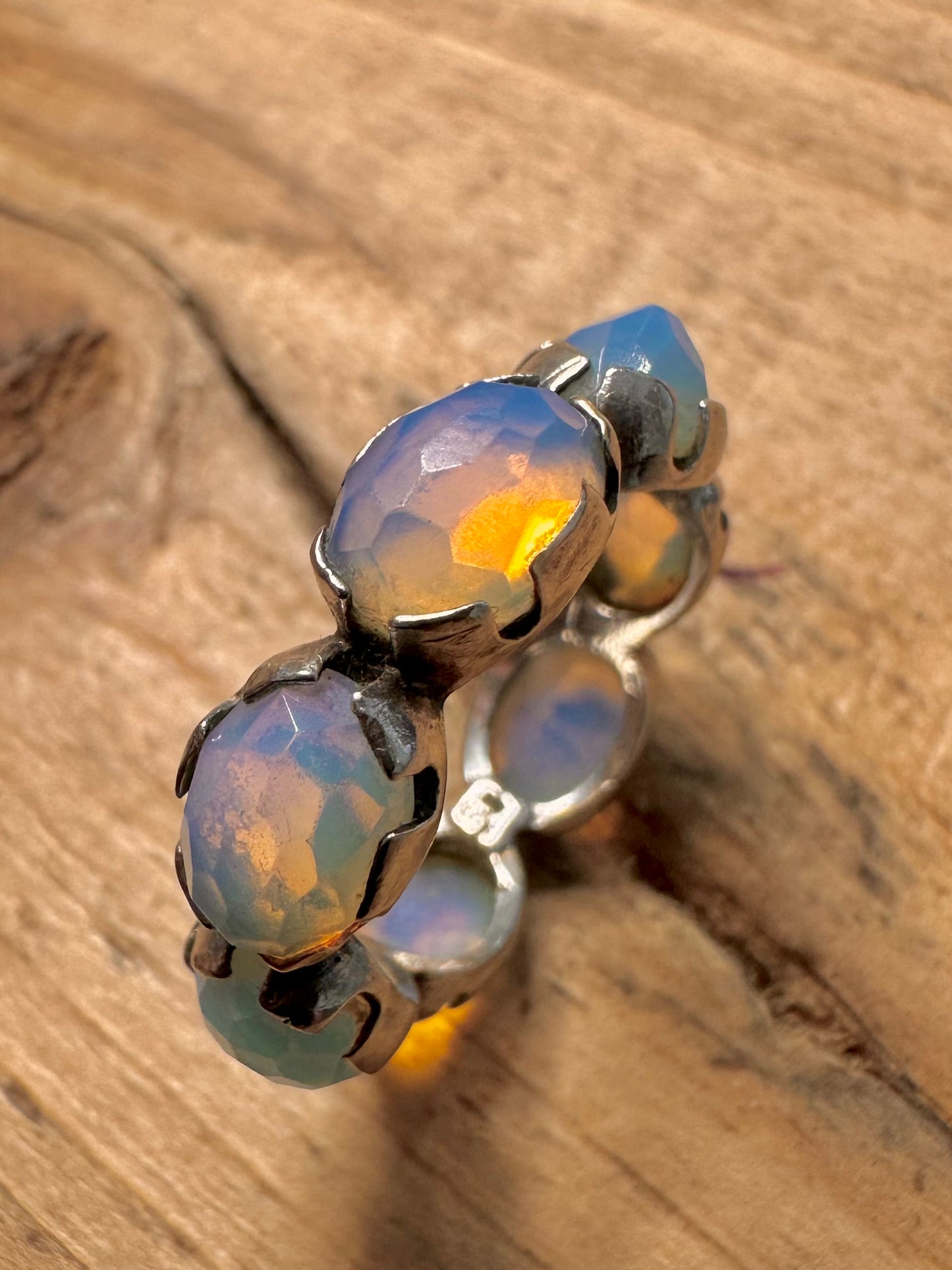 Vintage Faceted Opalite 925 Silver Size P Ring