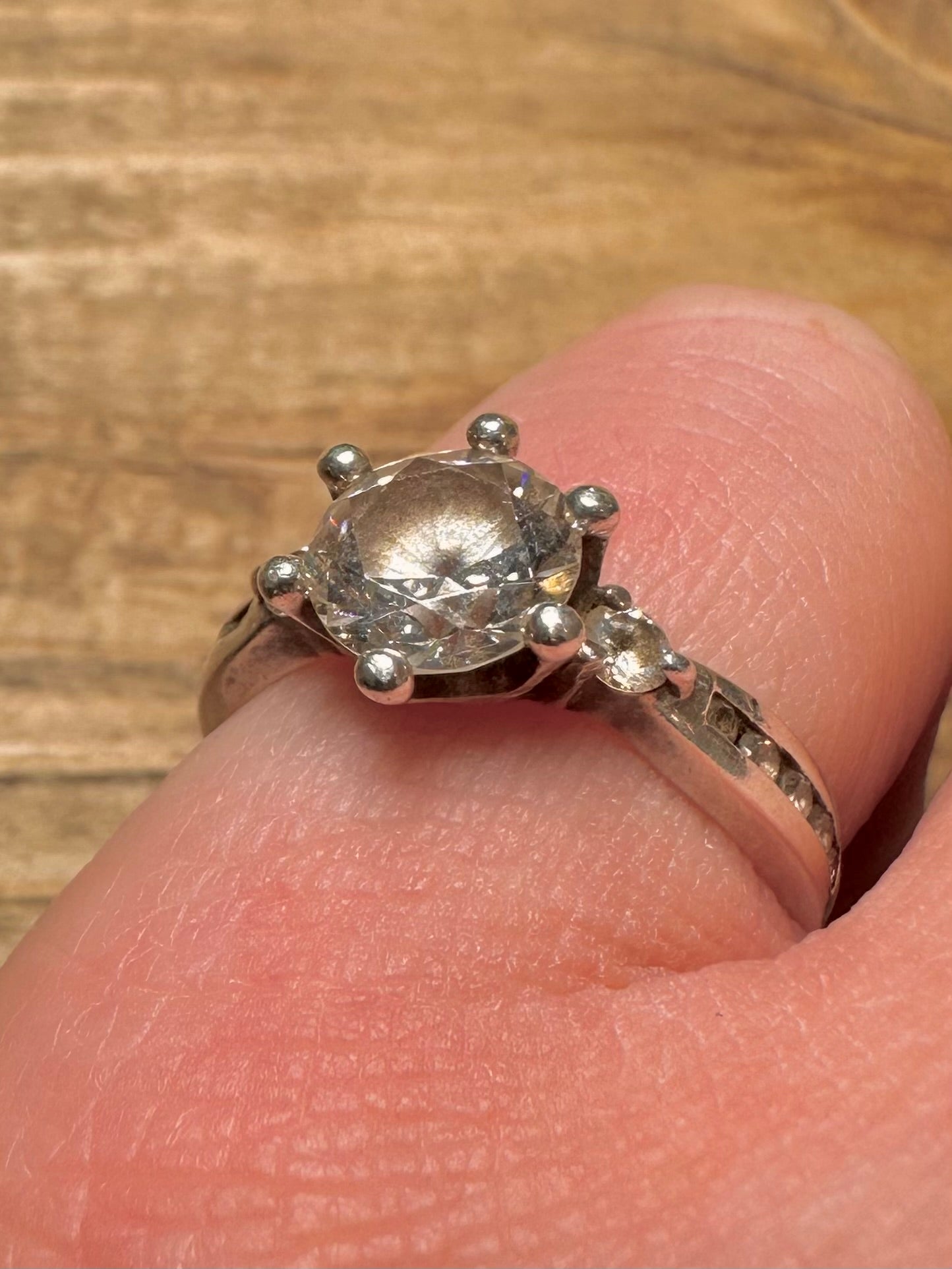 Vintage CZ Solitaire 925 Silver Size N Ring
