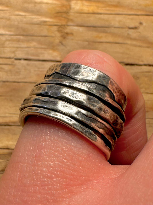 Vintage Hammered Band Spinner 925 Sterling Silver Size P Ring
