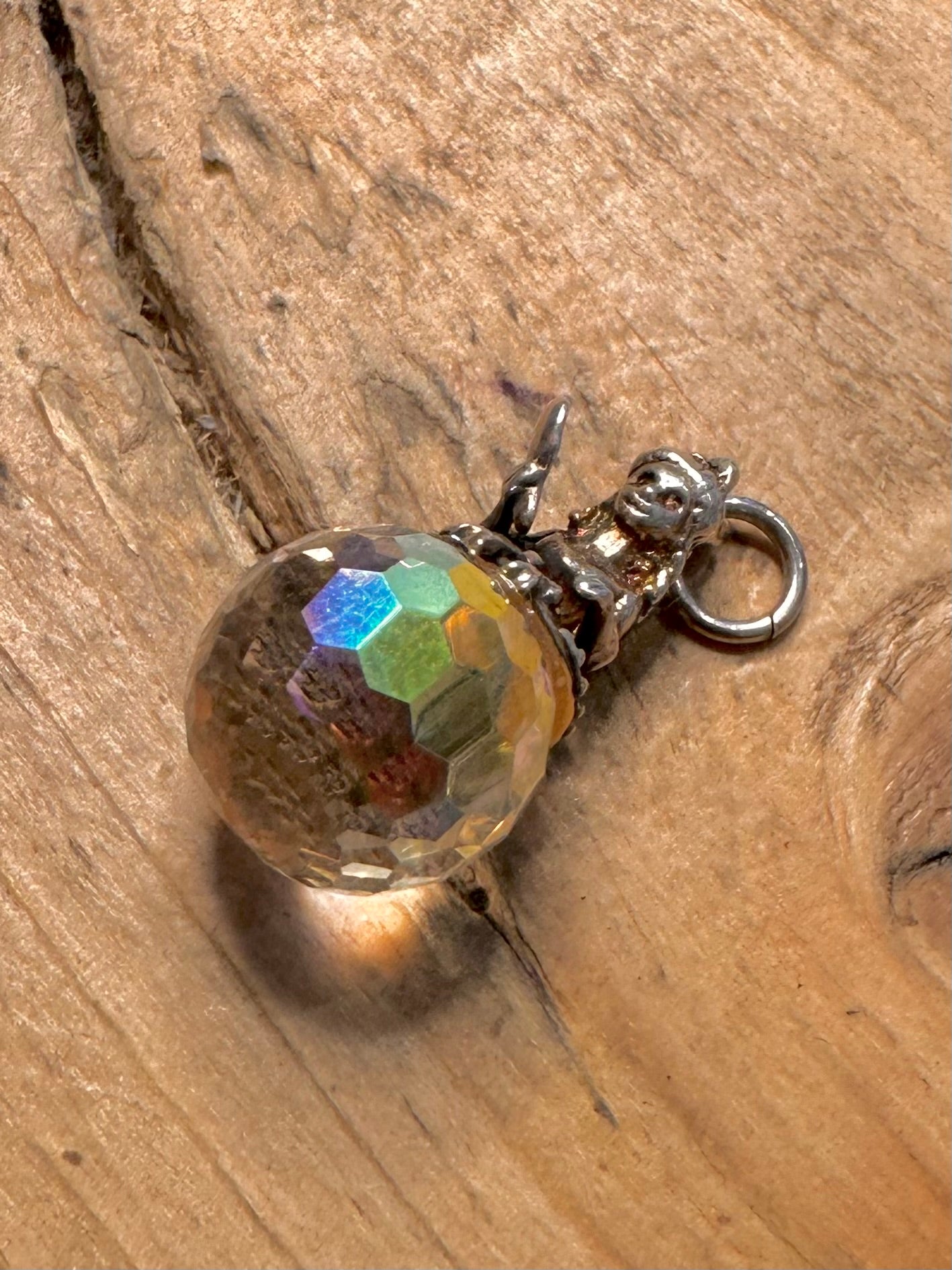 Vintage Girl on Top of Crystal Ball 925 Silver Charm Pendant