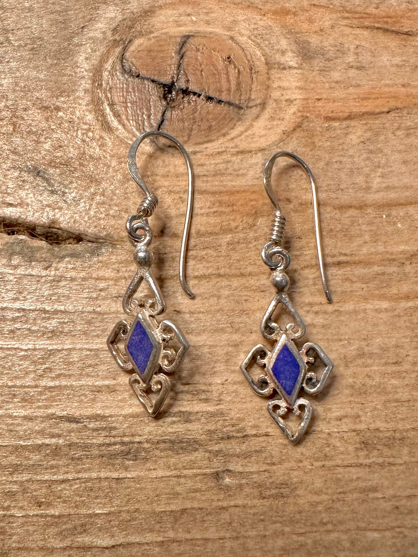 Vintage Ornate Blue 925 Silver Earrings