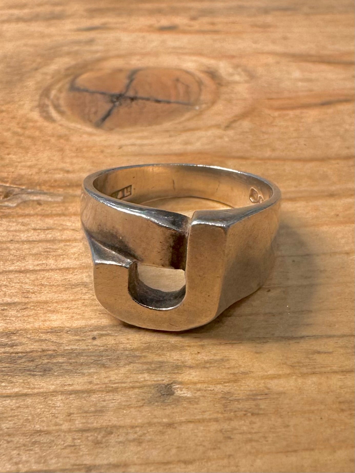 Vintage 1974 Letter J 925 Silver Size I Ring