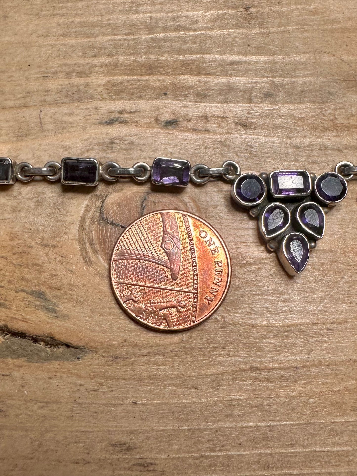 Vintage Amethyst Ornate 925 Silver 16 inch Necklace