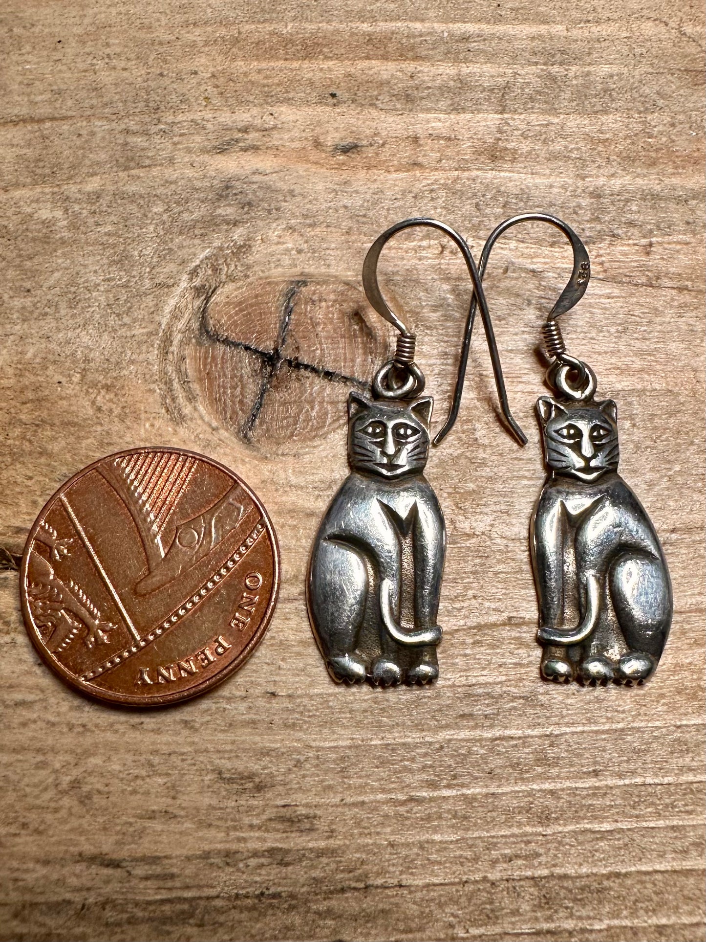 Vintage Cat 925 Silver Earrings