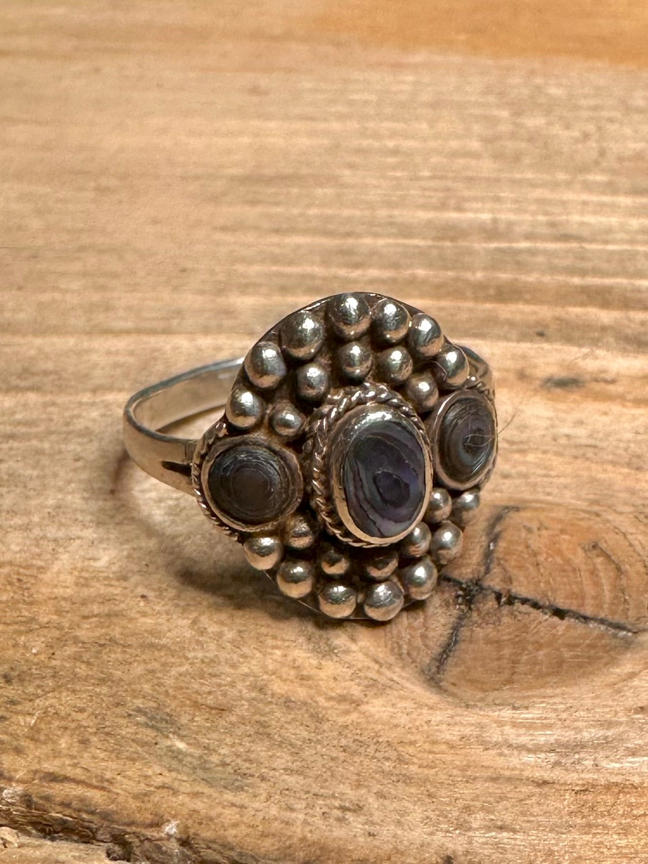 Vintage Abalone Boho 925 Silver Size P1/2 Ring