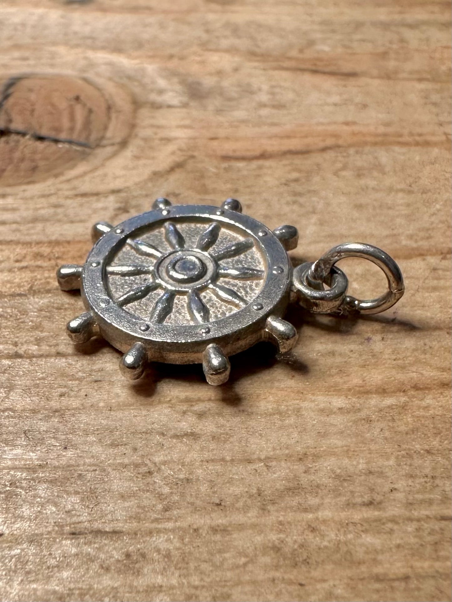 Vintage Ship Captains Wheel 925 Silver Charm Pendant