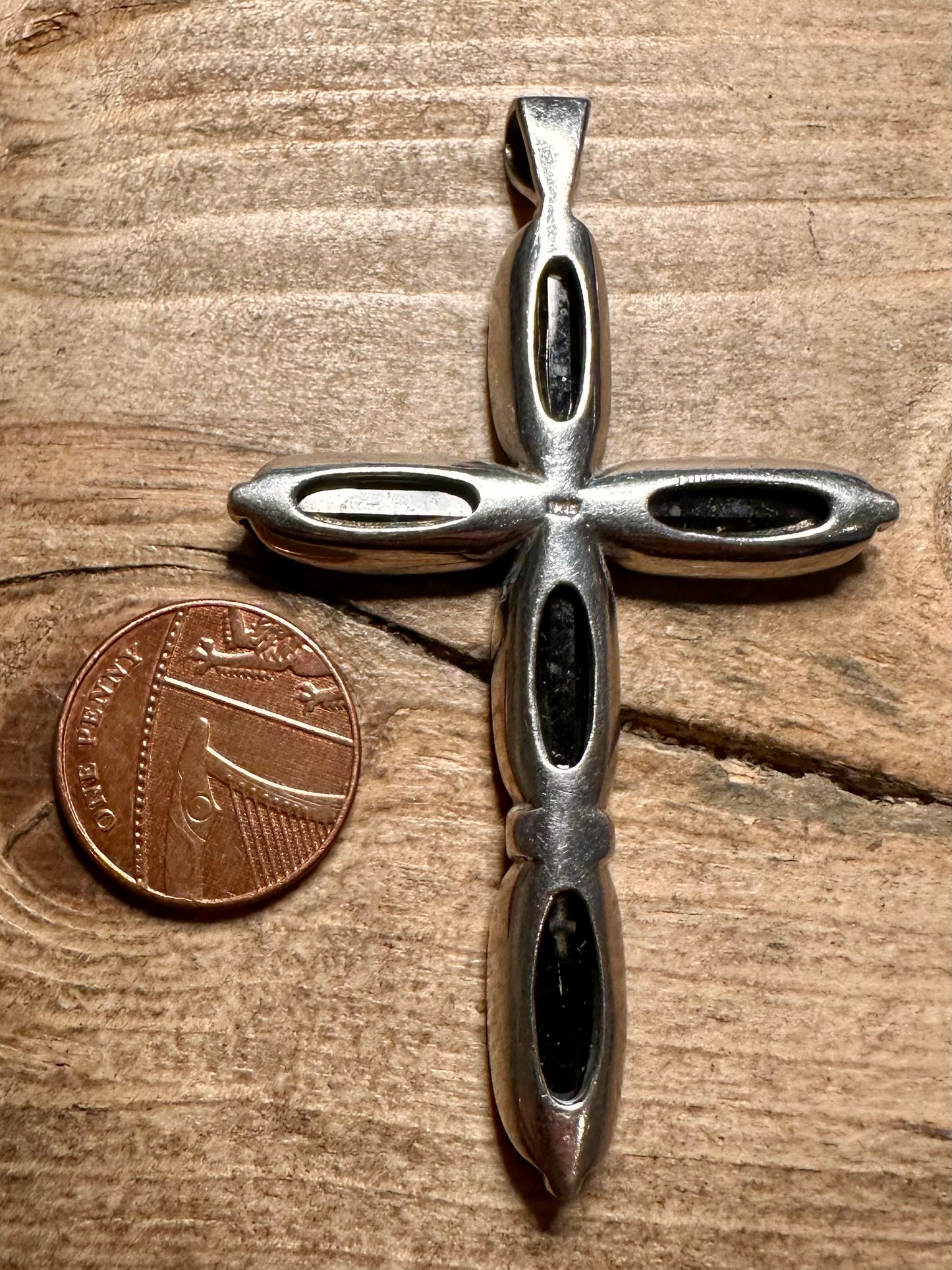 Modern Black Stone Cross 925 Silver Pendant