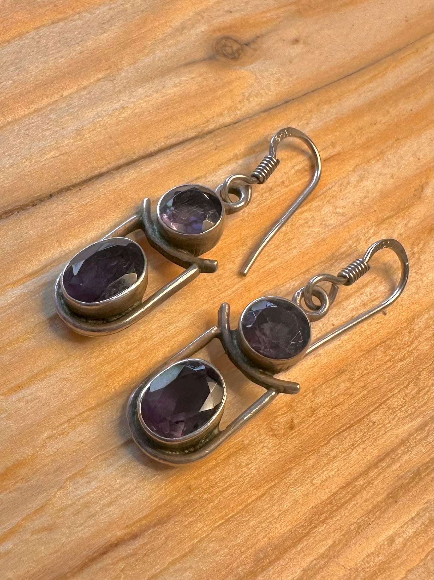 Vintage Amethyst Dangle 925 Silver Earrings
