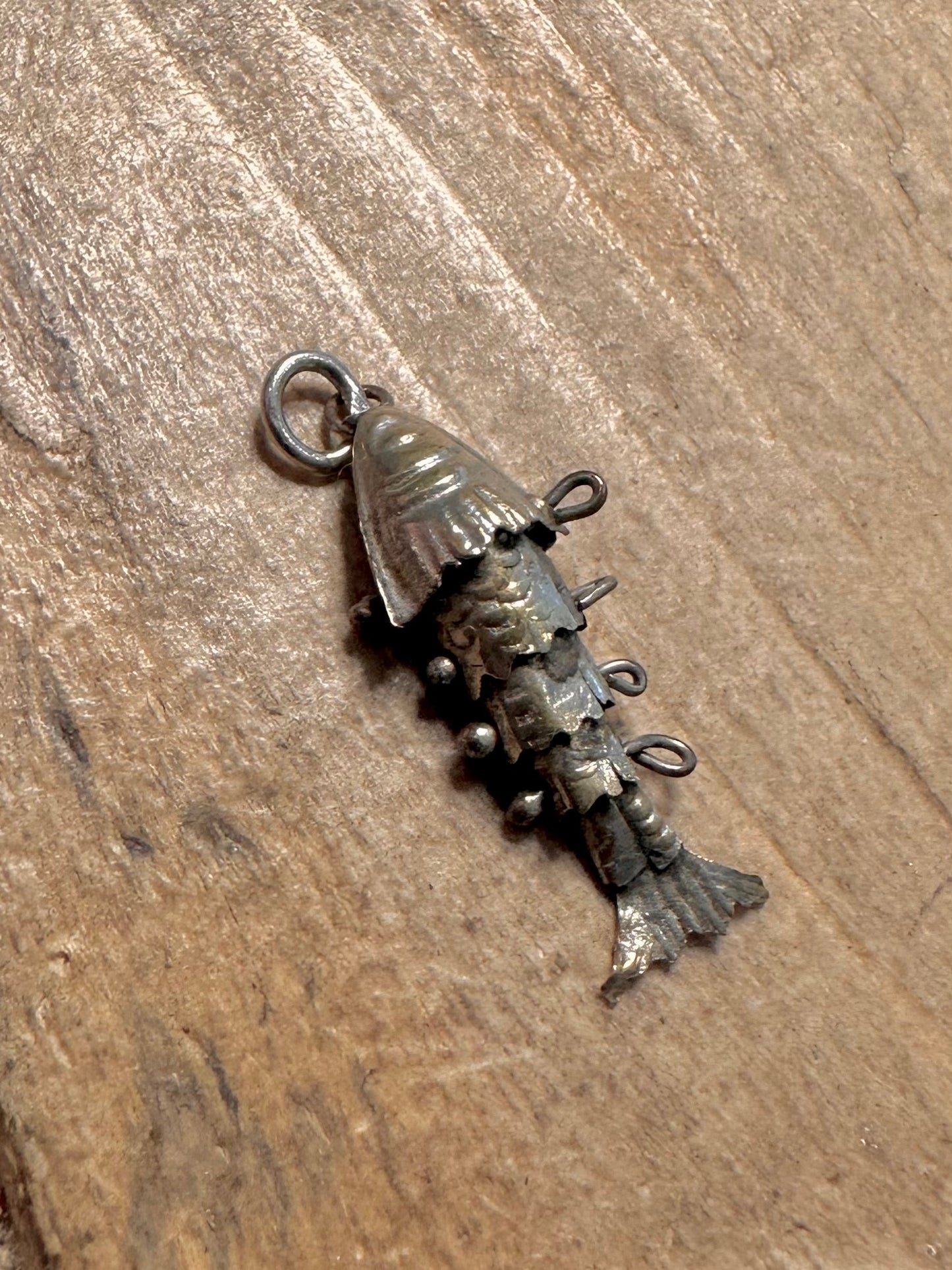 Vintage Articulated Fish Silver Charm Pendant
