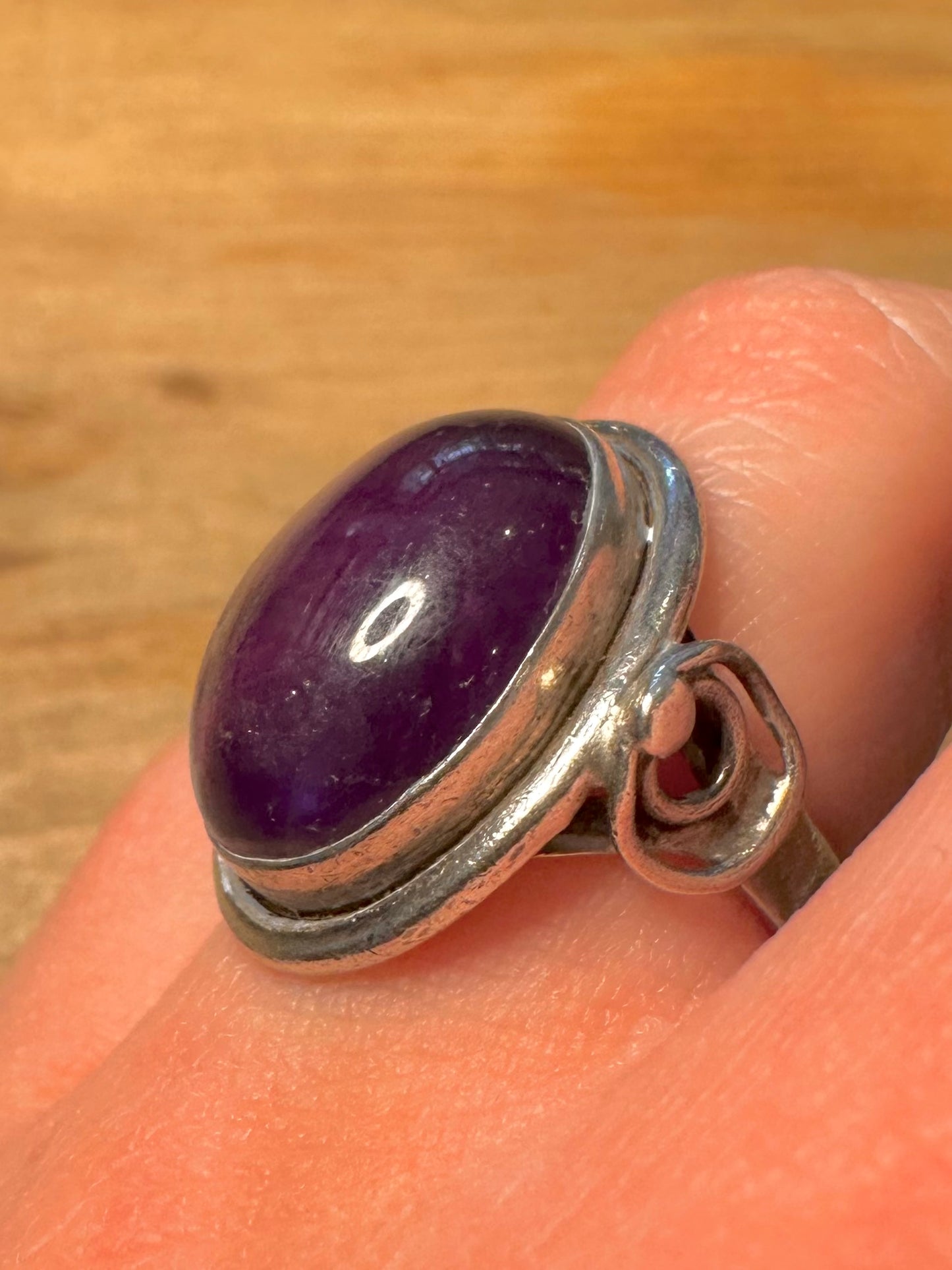 Vintage Amethyst Cabochon 925 Silver Size P Ring