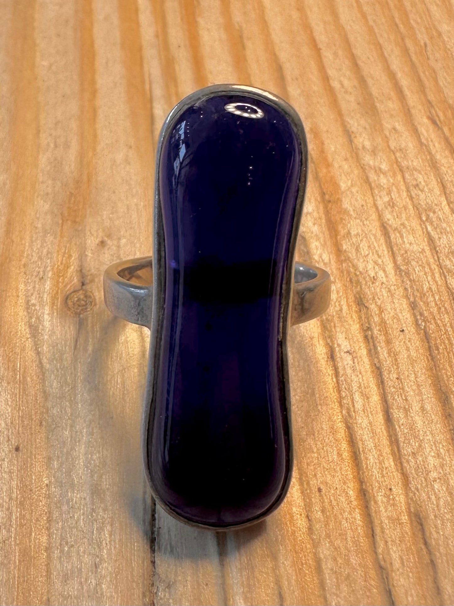 Abstract Long Dark Blue 925 Sterling Silver Size Q Ring