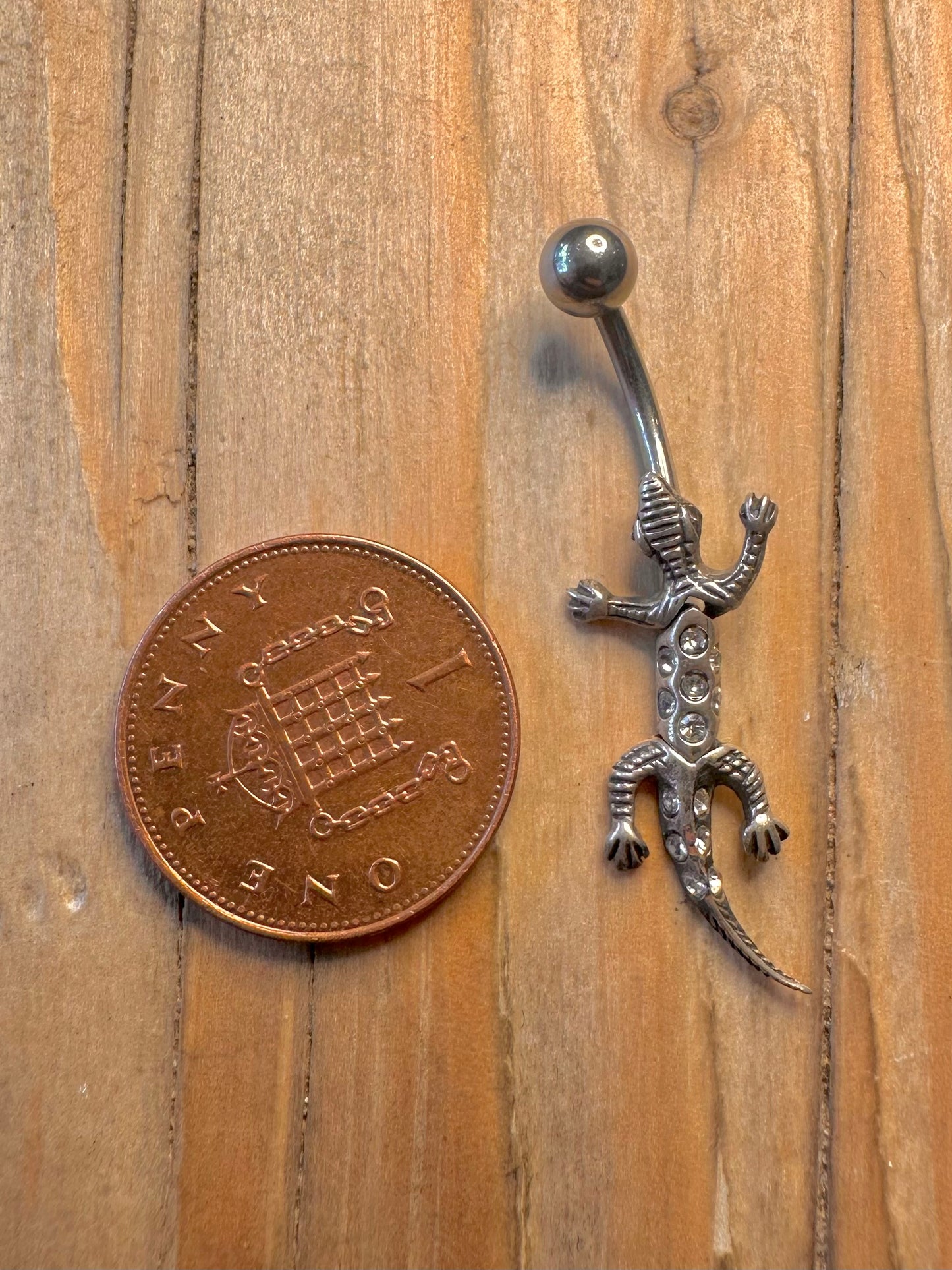 Vintage Moving Lizard White Stones 925 Sterling Silver Belly Bar Body Jewellery