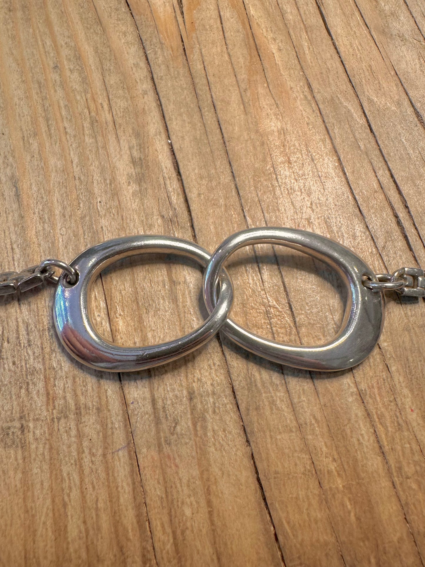 Abstract Bar Link Double Oval 925 Sterling Silver 17 inch Necklace