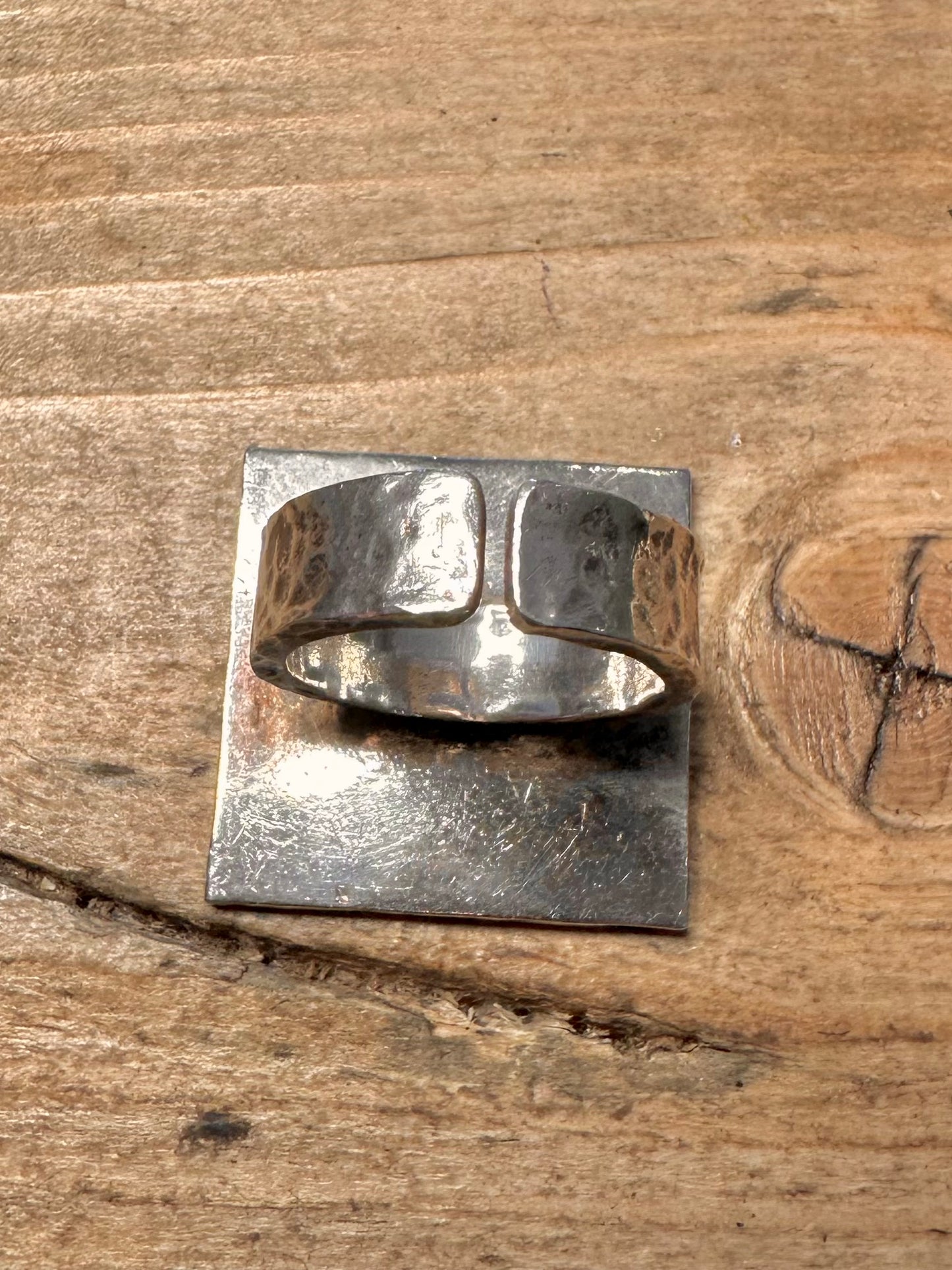 Abstract 2001 Hammered Square 925 Silver Size K1/2 Ring