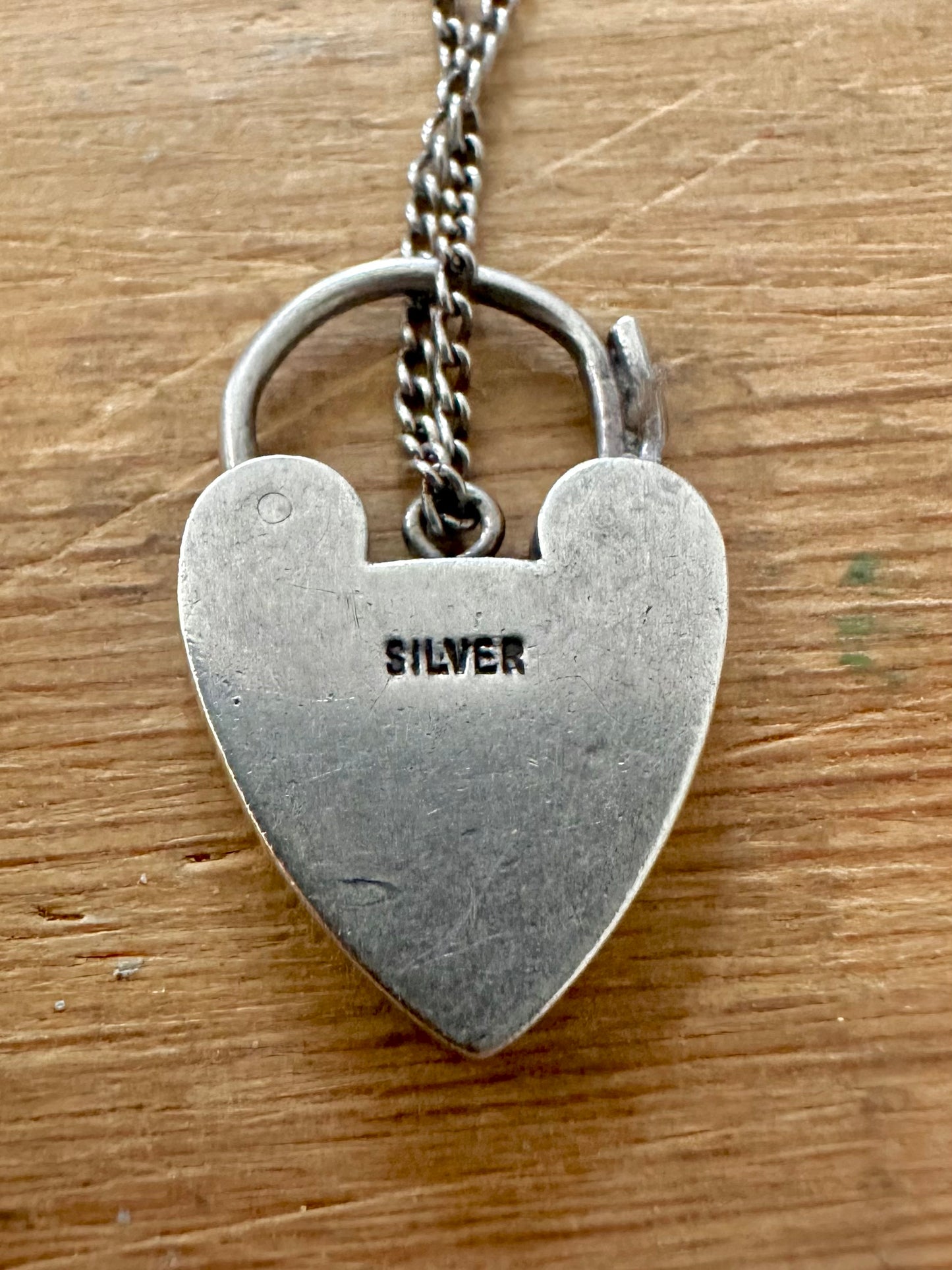 Vintage Double Curb Chain Heart Padlock 925 Silver Bracelet