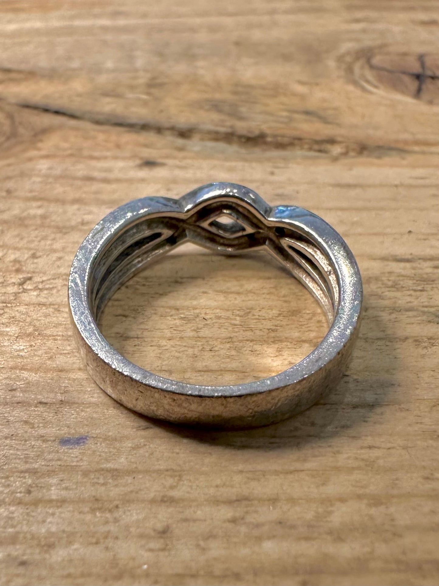 Vintage Diamond Overlapping Band 925 Silver Size P Ring