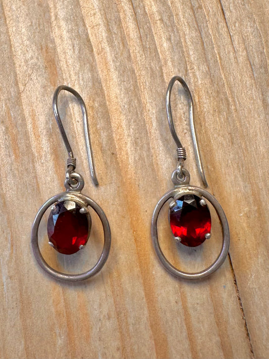 Vintage Garnet Dangle 925 Silver Earrings