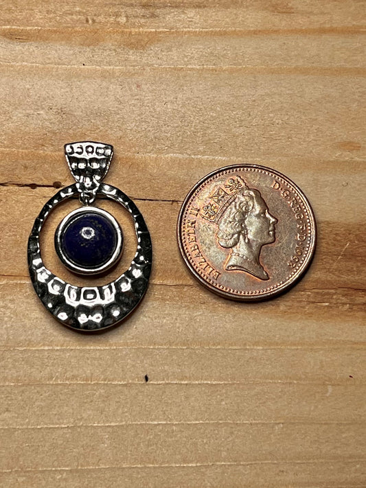Textured Lapis Lazuli 925 Sterling Silver Pendant