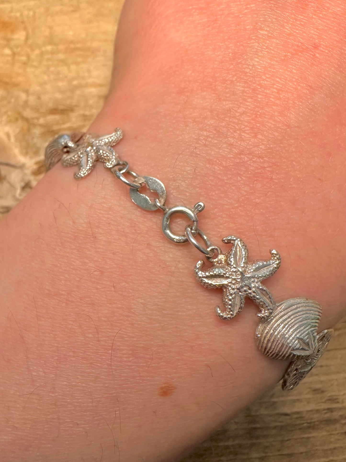 Vintage Sea Theme Link 925 Silver 7.5 inch Bracelet