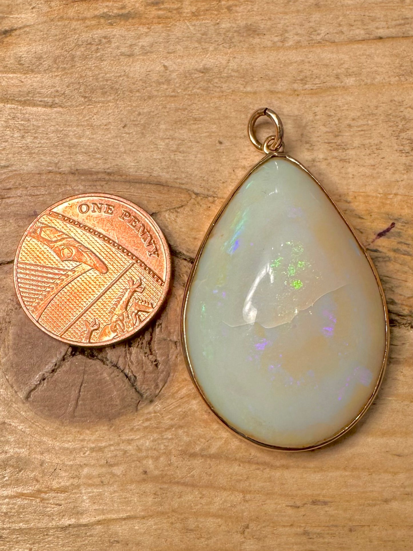 Vintage 9ct Gold Natural Opal Pear Drop Pendant