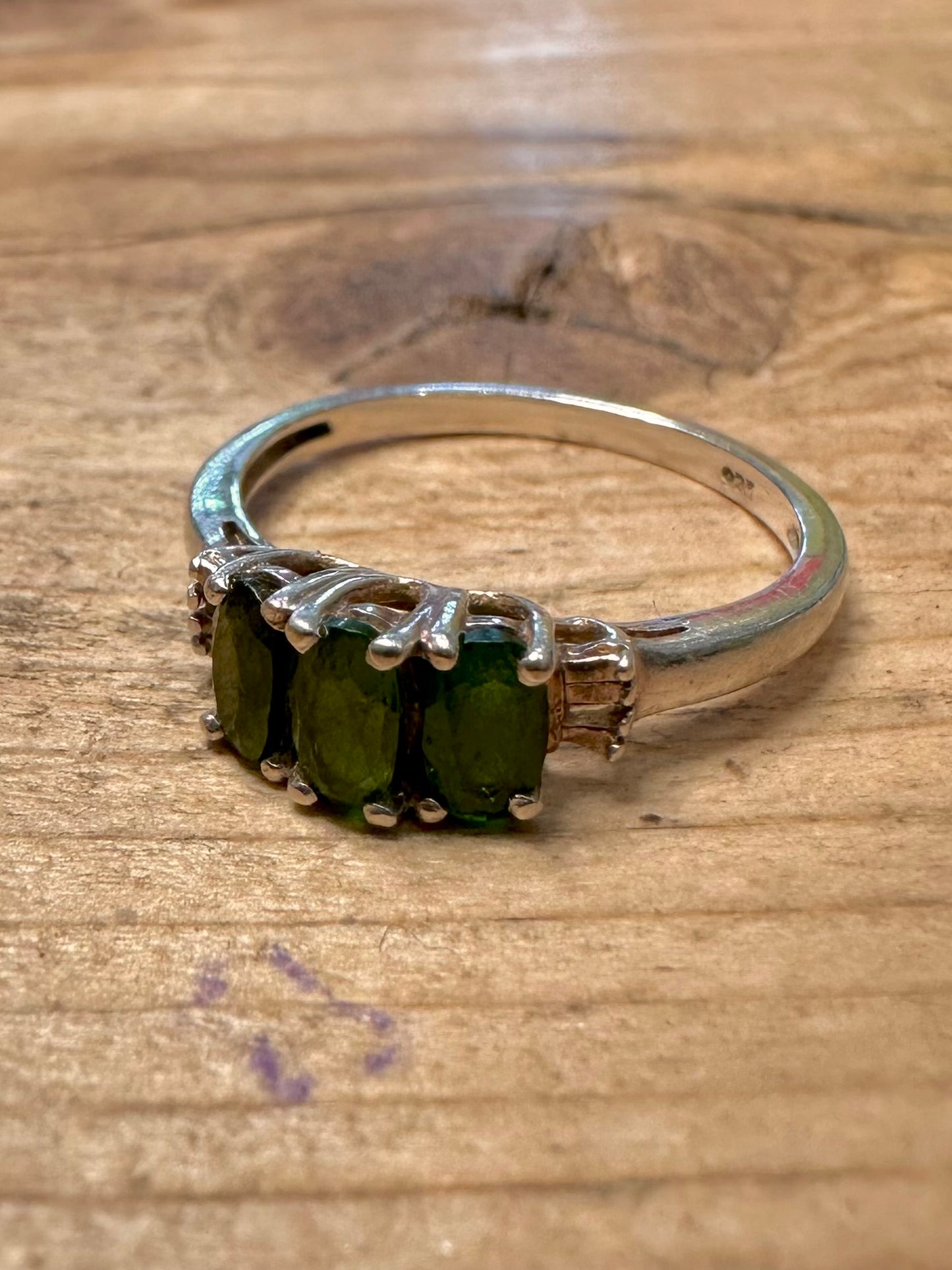 Vintage Green Diopside 925 Silver Size M1/2 Ring