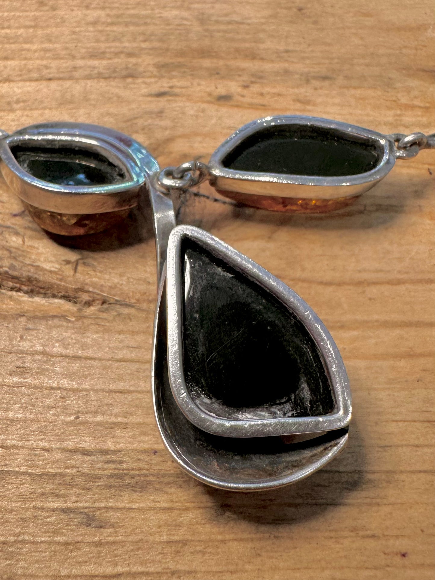 Modernist Amber Collar 925 Silver Necklace