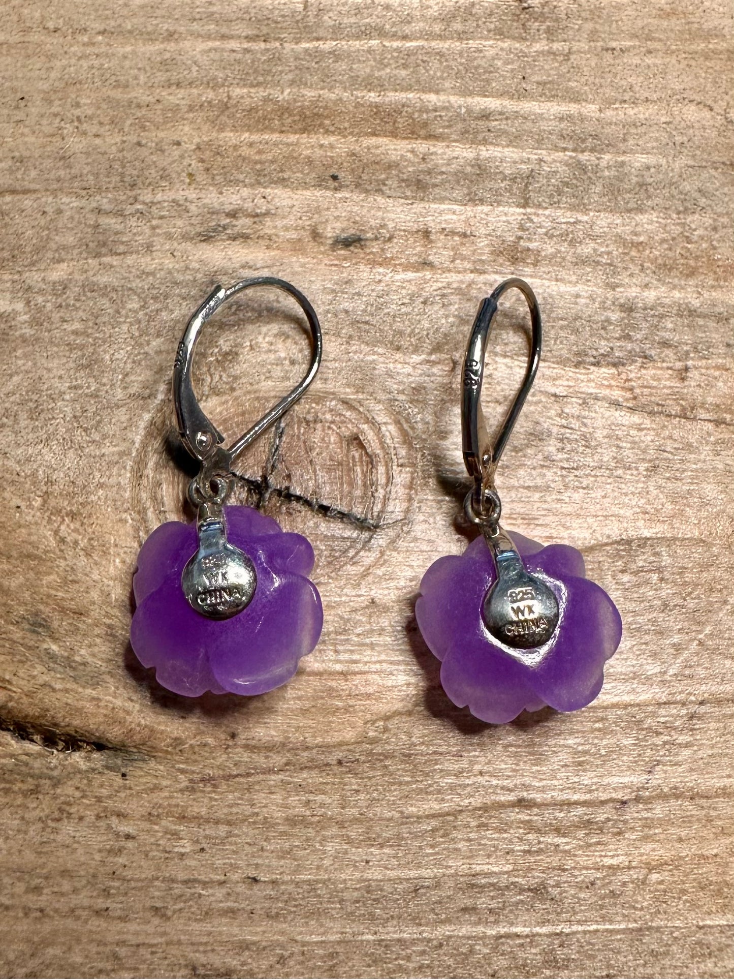Modern Purple Flower 925 Silver Earrings