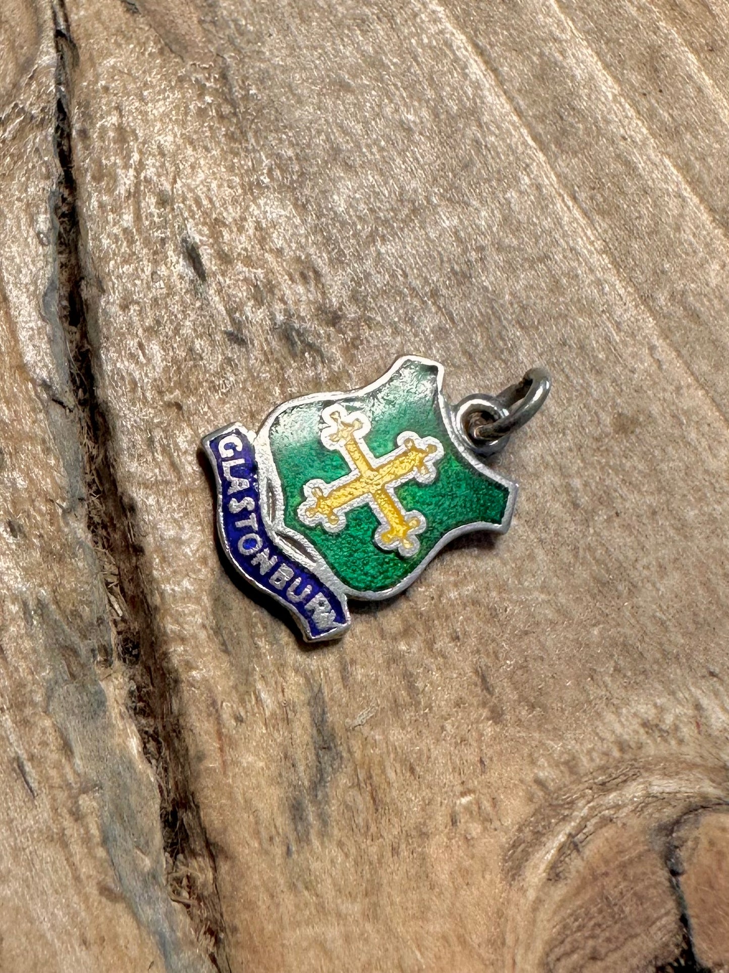 Vintage Glastonbury Enamel Crest 925 Silver Charm Pendant