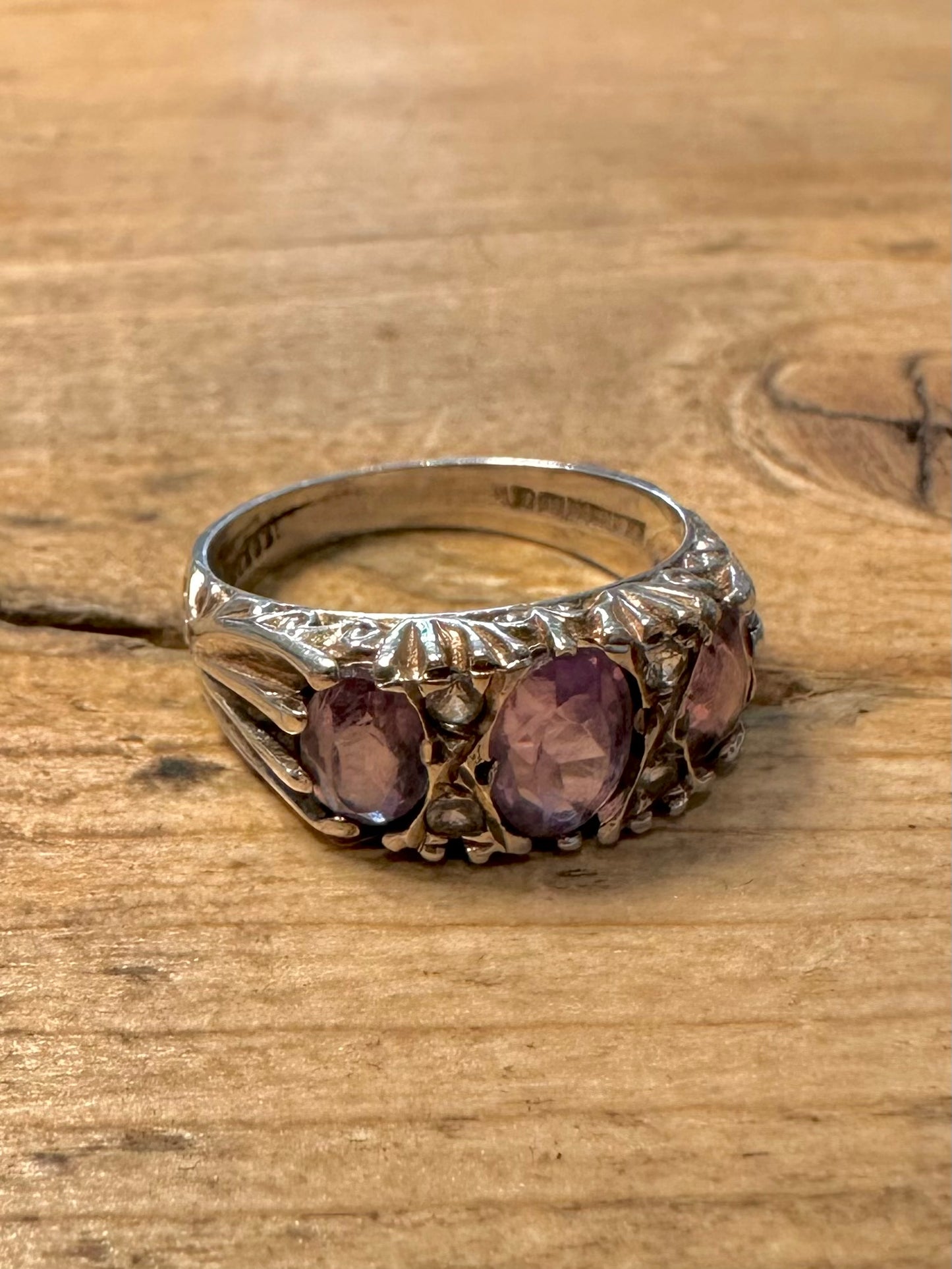 Vintage 1978 Amethyst and White 925 Silver Size O Ring