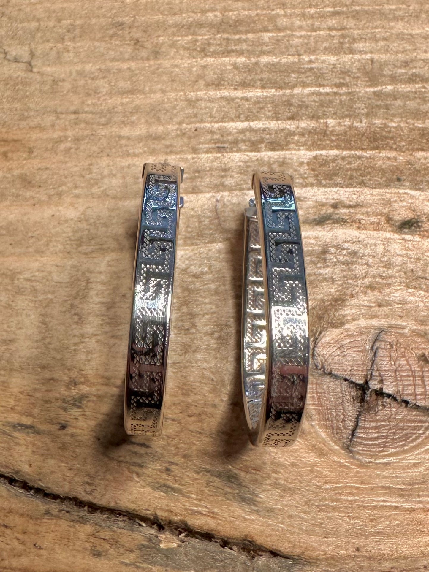 Abstract Shaped Hoops Greek Key Design 925 Silver Earrings