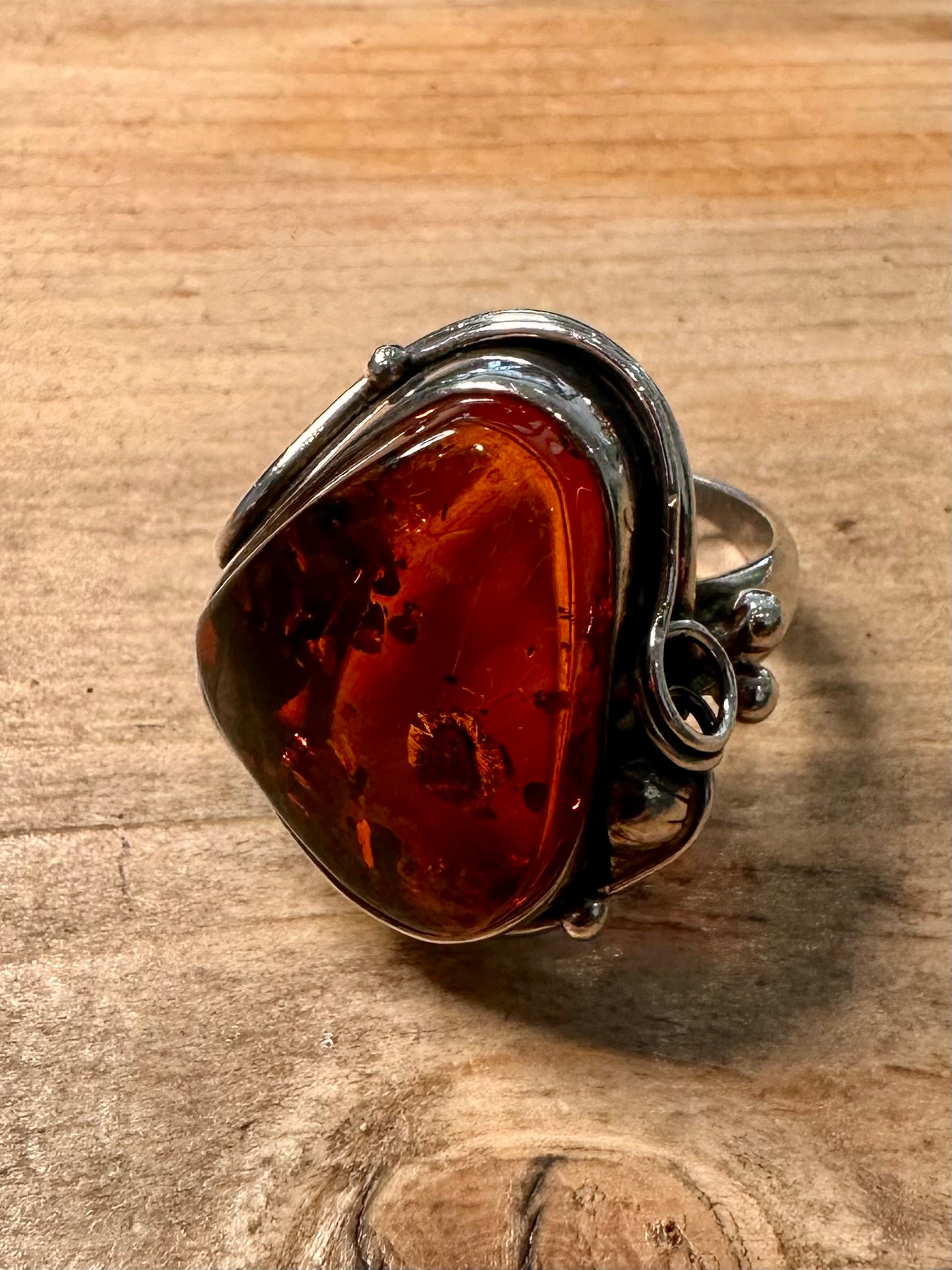 Abstract Chunky Amber 925 Silver Size T Ring