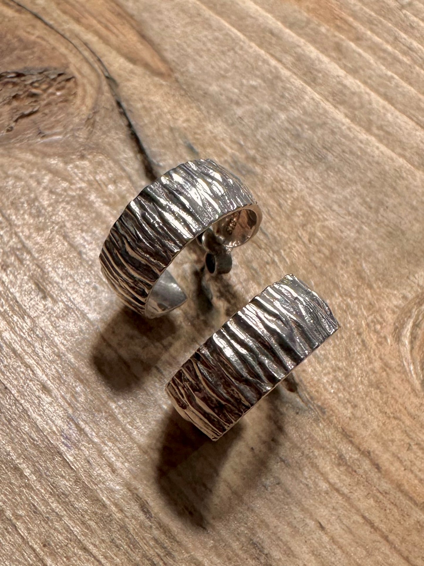 Abstract Textured Half Hoops 925 Silvers Earrings