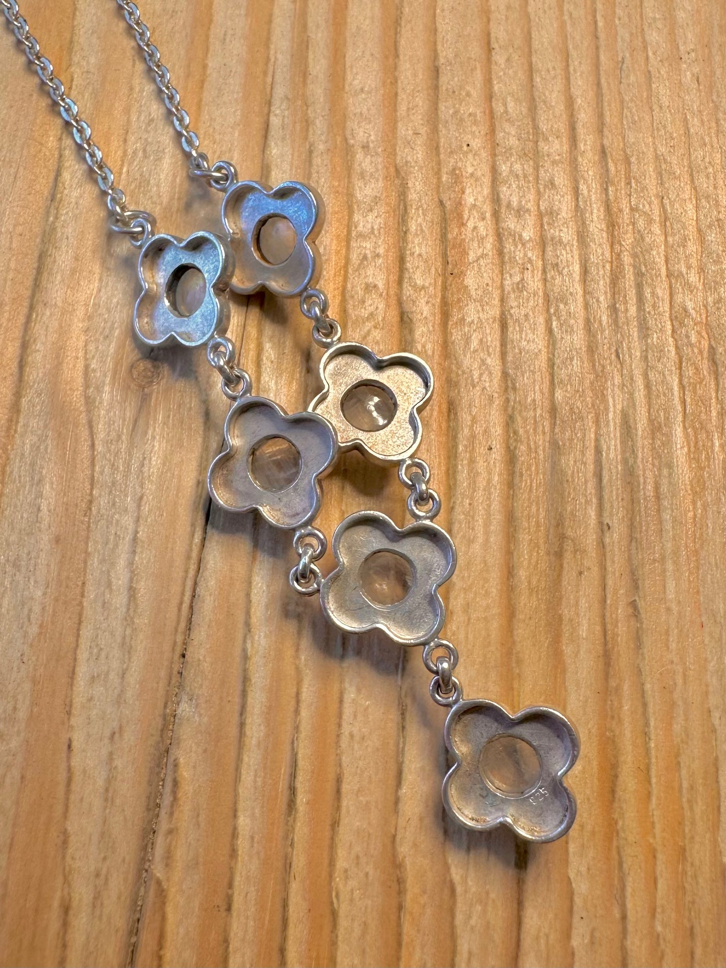 Vintage Moonstone Flower 925 Sterling Silver 16.5 inch Necklace