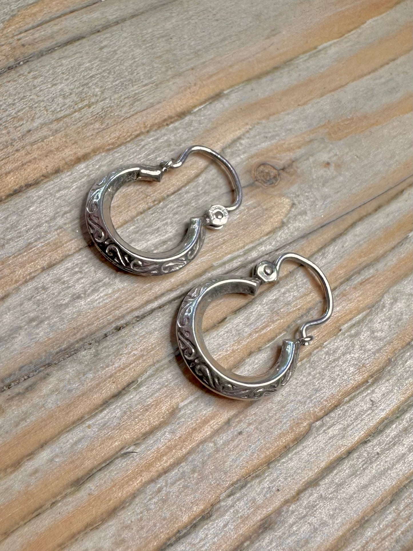 Vintage Engraved Hoops 925 Sterling Silver Earrings