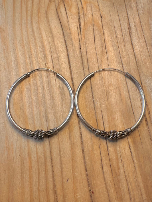 Vintage Tribal Hoops 925 Silver Earrings