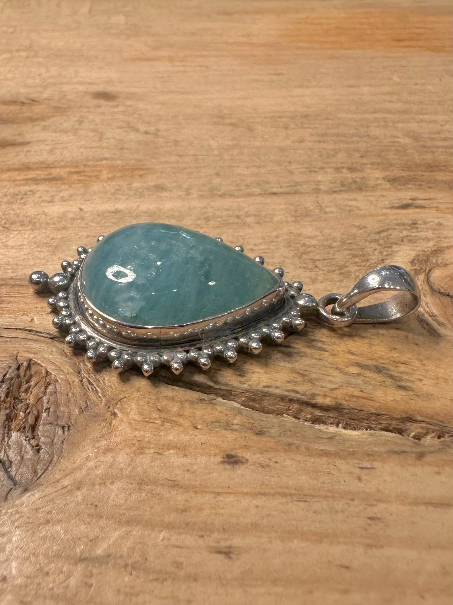 Vintage Blue Translucent Stone Boho 925 Silver Pendant