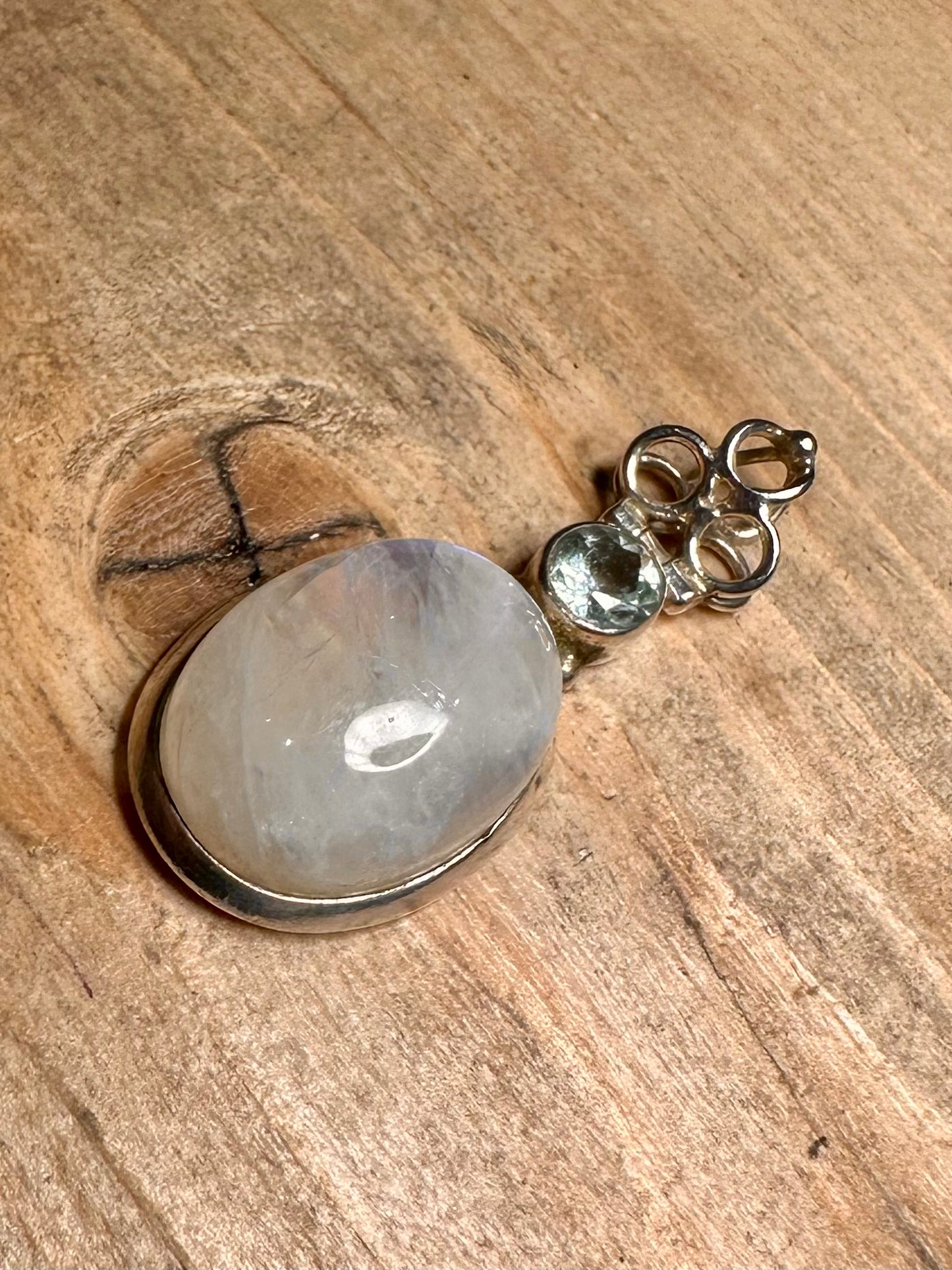Vintage Moonstone and Blue Topaz 925 Silver Pendant