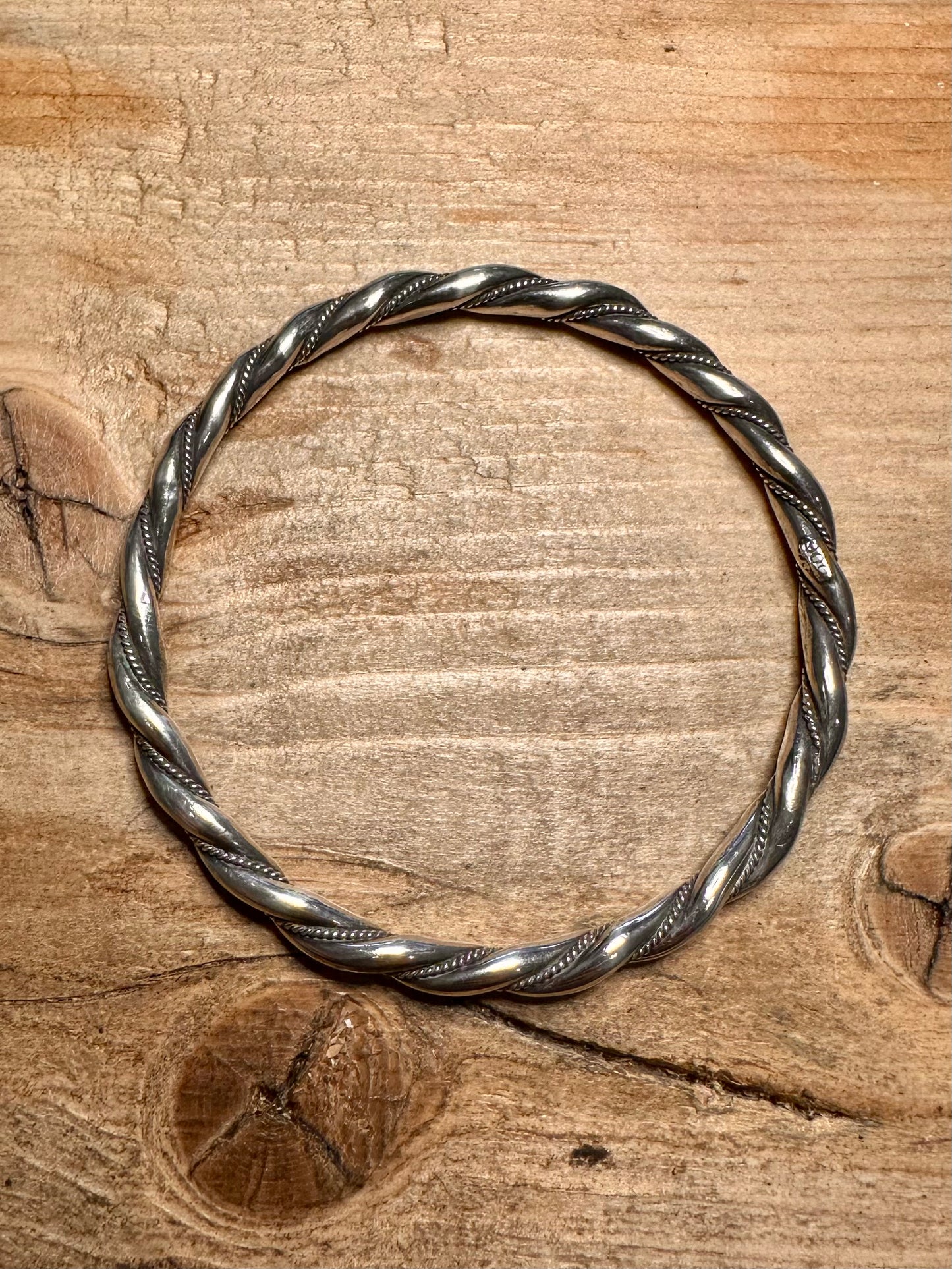 Vintage Chunky Twisted Boho 900 Silver Full Bangle