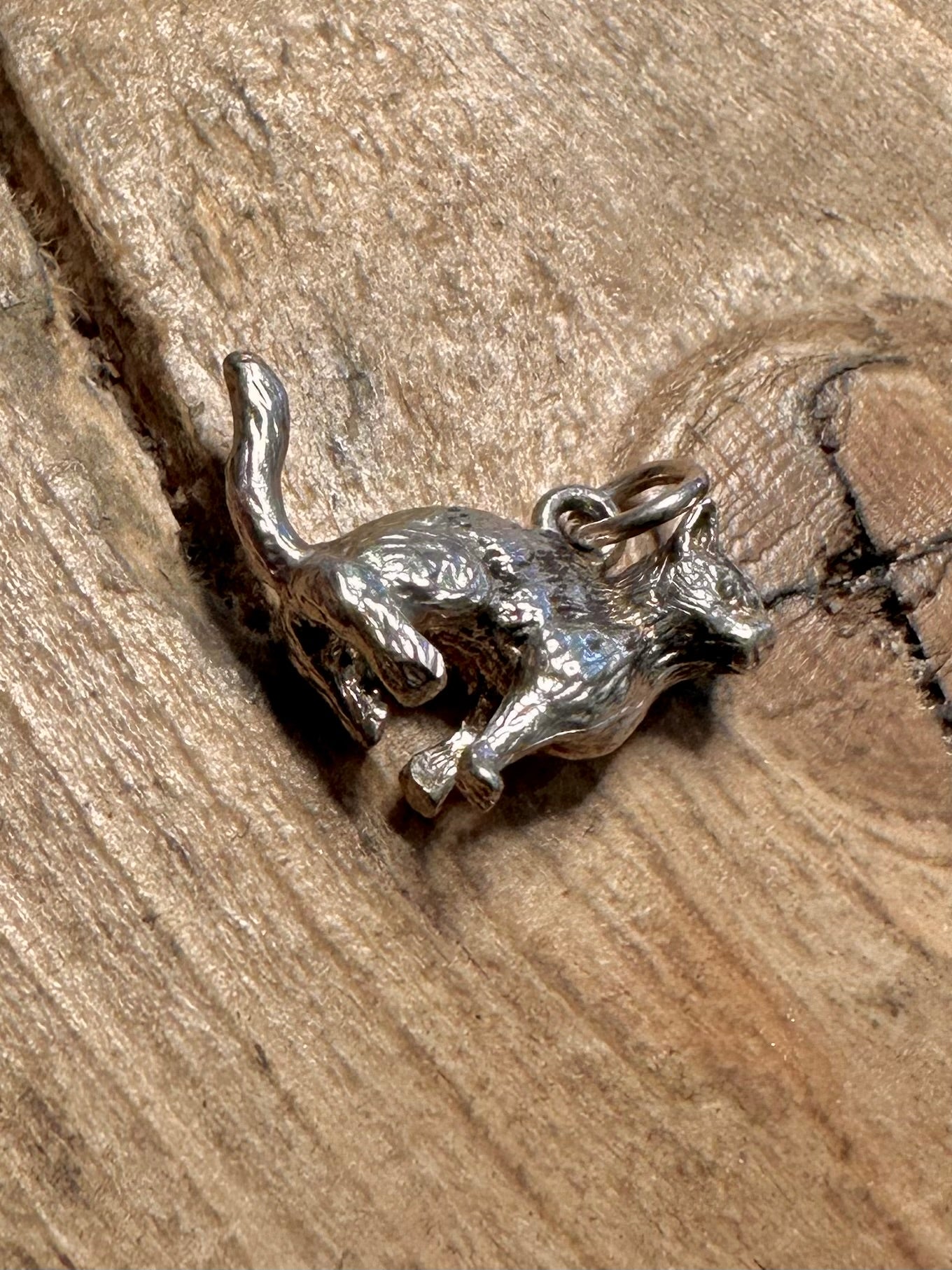 Vintage Cat 925 Silver Charm Pendant
